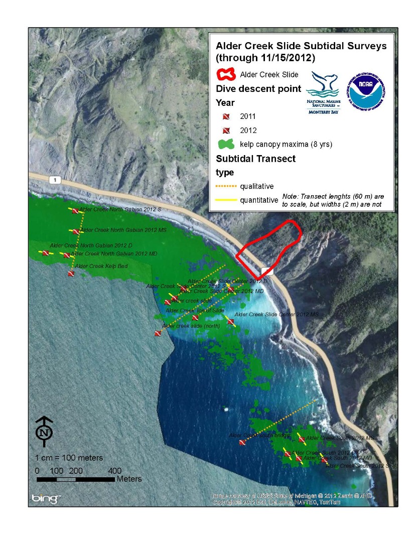 Alder Creek slide subtidal surveys (through 11/15/2012)